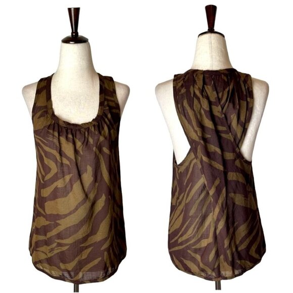 Marc By Marc Jacobs Brown Wool Blend‎ Animal Print Criss Cross Back Top XS - Picture 1 of 9